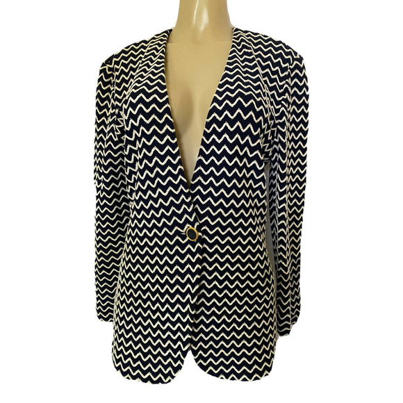 St John Knit Jacket Cardigan Blazer Sweater Long Sleeve One Button Navy … - Picture 1 of 6
